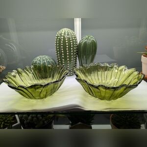 Vintage Green Glass Decorative Bowls - Set Of 2